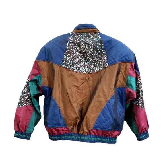 Active Stuff Vtg MultiColor Nylon Windbreaker Jacket Sz M Colorblock Patchwork - Picture 2 of 8
